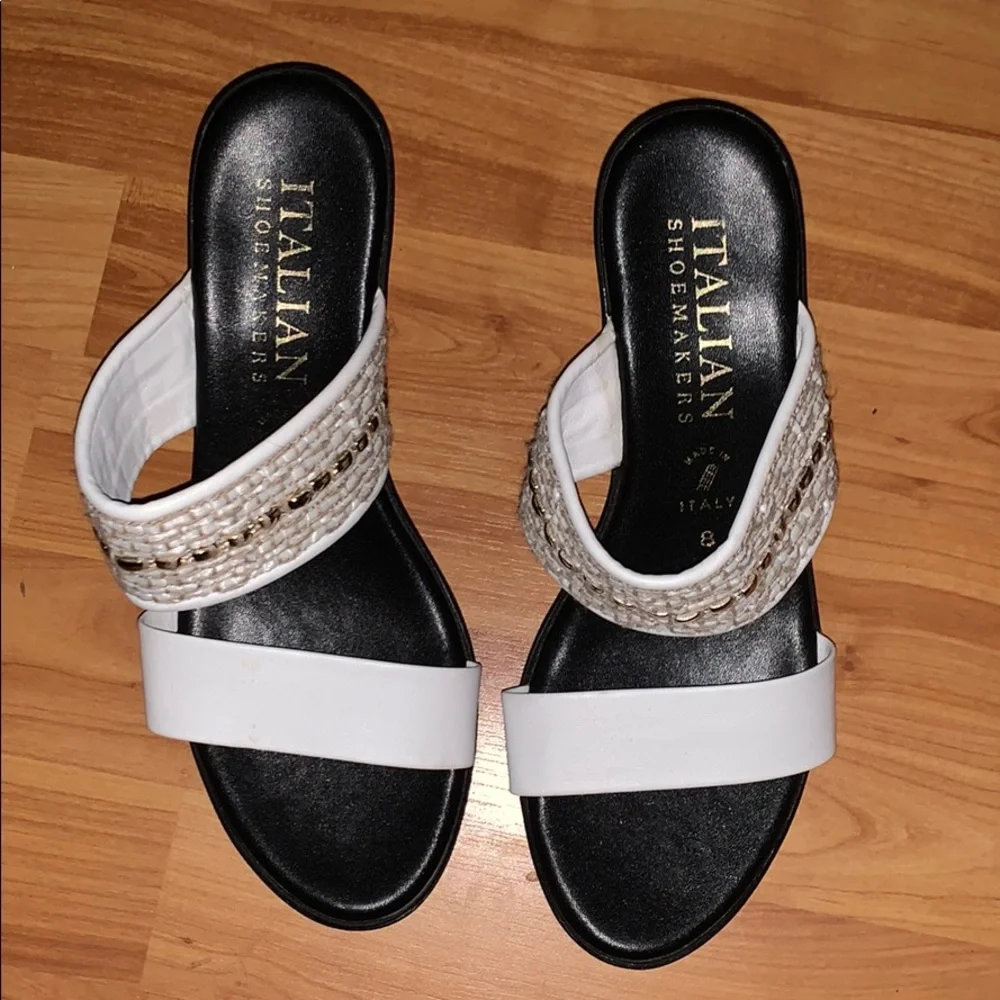Italian Shoemakers black & white wedge heels 8 - Picture 2 of 4
